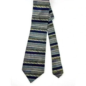 Domenico Franco Tie Mens Classic 100% Italian Silk Tie Stripes Blue Gold  58”